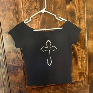 Brandy Melville Black Cross Graphic Tee